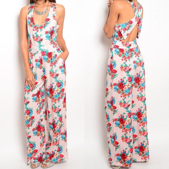 Pants - 🌺JUST IN🌺DEBBIE BLUSH FLORALS OPEN BACK JUMPSUIT